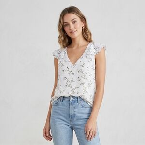 Reitmans Signature Womens Floral Sleeveless Blouse Top Cap Sleeve SZ L